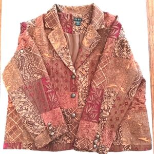 Vintage ELCC earthy tapestry patchwork Bohemian cottagecore jacket. 2X.